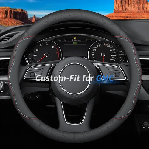 Vista 84 de Deer Route Funda de cuero de alta calidad a medida para volante de automóvil con el logotipo de la marca; funda antideslizante y transpirable