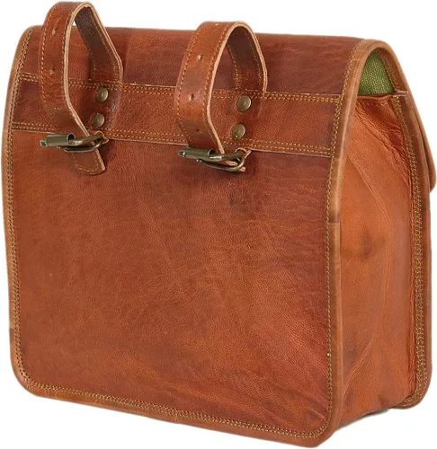 Vista 3 de Alforjas de bicicleta de cuero Bolsa para manillar de bicicleta (marrón oscuro), Marrón (Brown Color)