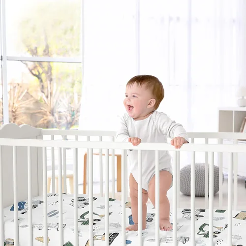 Vista 4 de Sweet Jojo Designs Juego de sábanas para cuna ajustable de camión de construcción verde y azul para bebé, cuarto de bebé, habitación de bebé