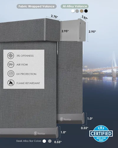 Vista 7 de Yoolax Persianas enrollables motorizadas con control remoto solar, filtro de luz, transparentes, persianas automáticas para ventanas