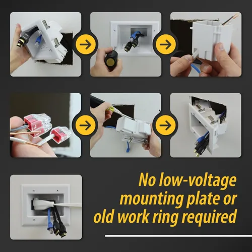 Vista 8 de DataComm Electronics 50-3331-WH-KIT, juego organizador de cable de TV, panel plano (pequeño) Kit organizador con solución de poder aumento de dos