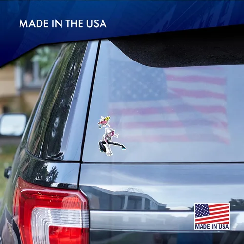 Vista 7 de Marvel Spider-Gwen - Juego de 3 calcomanías de vinilo para botella de agua de coche, bicicleta, casco, laptop, patineta, calcomanías de Marvel