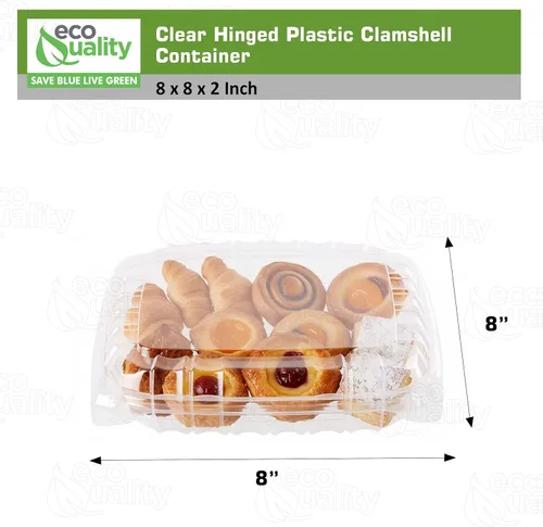 Vista 3 de EcoQuality Recipiente de plástico transparente con tapa con bisagras, 8 x 8 x 2 pulgadas, recipiente para llevar con un solo compartimento