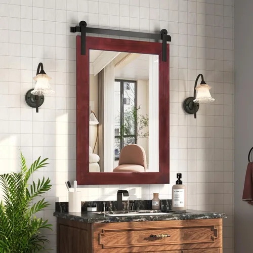 Vista 17 de COGOOD Espejo de puerta de granero de granja, 25 x 18 pulgadas, espejo decrativo con marco de madera rústica para baño, sala de estar, decoración