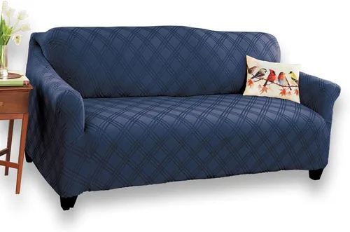 Vista 6 de Collections Etc Funda elástica para muebles de doble diamante, color borgoña, sofá biplaza