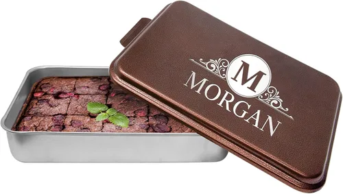 Vista 10 de JDS Molde de aluminio personalizado para tartas con tapa grabado con monograma de texto con nombre personalizado, boda, compromiso, aniversario