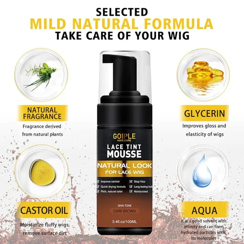 Vista 2 de Mousse de cabello con tinte de encaje para pelucas, tupés y postizos, color de acabado natural de 3.4 onzas líquidas con barra de cera