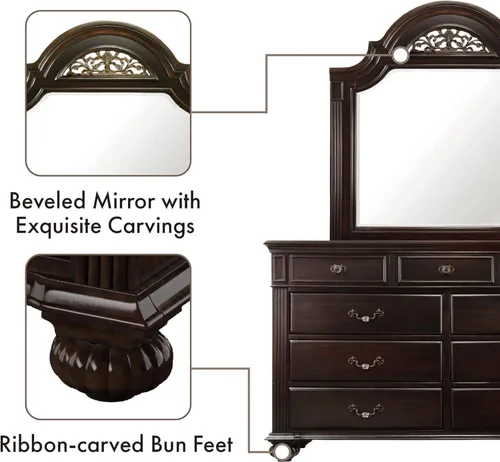 Vista 6 de 24/7 Shop at Home Syracuse - Juego de dormitorio de 6 piezas, tamaño Queen, nogal