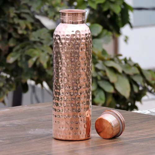 Botella de agua de cobre martillado puro – Vaso de cobre hecho a mano, recipiente a prueba de fugas de 32 onzas con tapa