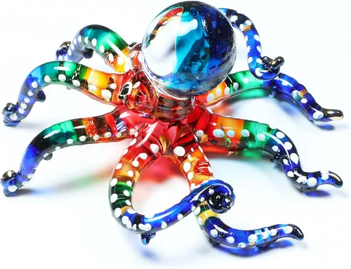 Vista 3 de Exquisita escultura de pulpo de mar pintada a mano de color de vidrio soplado a mano