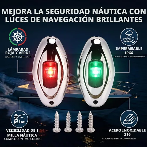 Evgatsauto Luz de navegación de barco, 316 de acero inoxidable almohadilla de goma luz de arco Led verde rojo Ip66 1 milla náutica visibilidad vela