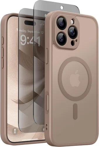 Vista 46 de GolbinBox - Funda magnética para iPhone 13 Pro Max, compatible con MagSafe, protección de cámara, protector de privacidad, funda translúcida mate, a