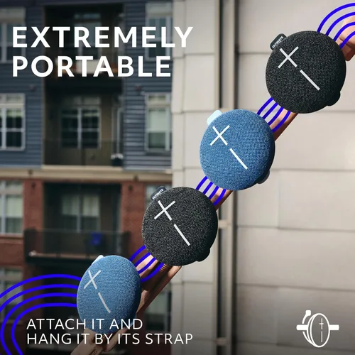 Vista 2 de Ultimate Ears MINIROLL Altavoz Bluetooth ultra portátil impermeable, graves grandes, IP67 a prueba de polvo, rango de 131 pies, azul suave