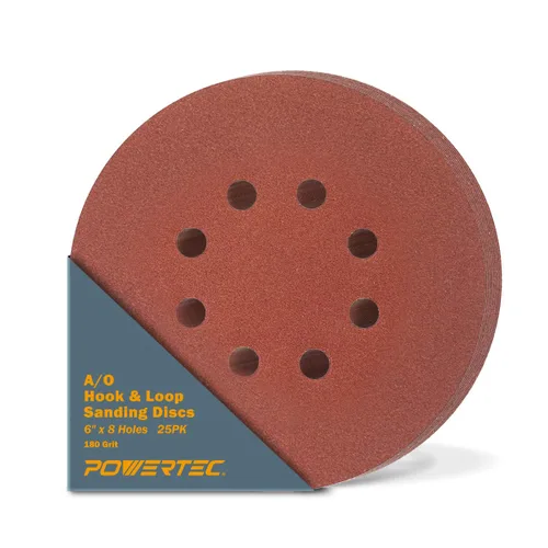 Vista 11 de POWERTEC Grano 180, 100 unidades, discos de lijado de 6 pulgadas – Gancho y bucle, almohadillas de lijadora orbital de óxido de aluminio de 6
