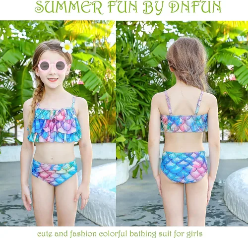 Vista 6 de DNFUN Colas de sirena para nadar para niñas, traje de baño de sirena con monoaleta