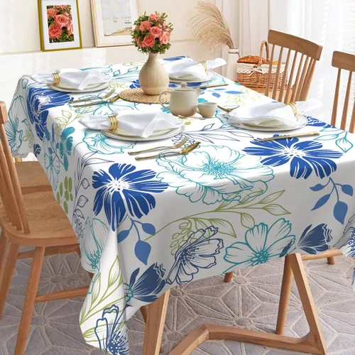 Vista 3 de Hexagram Mantel de verano de 60 x 84 pulgadas, mantel rectangular floral para temporada de granja para el hogar, picnic, cocina, comedor, decoración