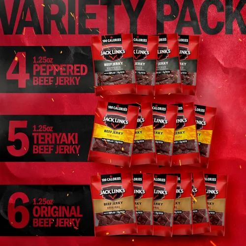 Vista 6 de Jack Link's Paquete variado de carne seca de res, incluye original, teriyaki y cecina picada, paquete de bocadillos de proteína a granel, buena