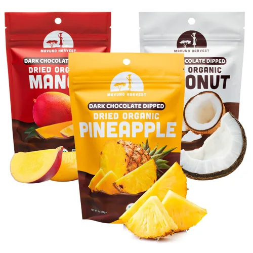 Vista 9 de Mavuno Harvest Coco Cubierto de Chocolate Orgánico – Coco Seco Orgánico Sumergido en Chocolate Negro – Sin OGM, Sin Conservantes, Comercio Justo
