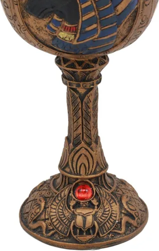Vista 4 de Ebros - Copa de vino egipcia antigua en diseño jeroglífico dorado con cara de dioses de Egipto, 6 onzas, 7 pulgadas de alto (Anubis)