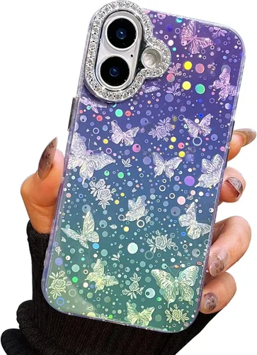 Vista 526 de I-MGAE-IN-AR - Funda diseñada para iPhone 12 y 12 Pro, diseño de mariposa plateada brillante, funda protectora de poliuretano termoplástico, suave
