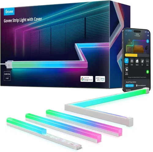 Vista 10 de Govee RGBIC - Tira de luces LED de 9.8 pies con cubiertas, luces LED inteligentes que funcionan con Alexa y Google Assistant, canal difusor