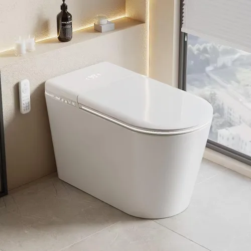 Vista 11 de Inodoro inteligente con rociador de agua caliente y secadora, inodoro de bidé de una pieza con descarga doble automática, funcionamiento del sensor