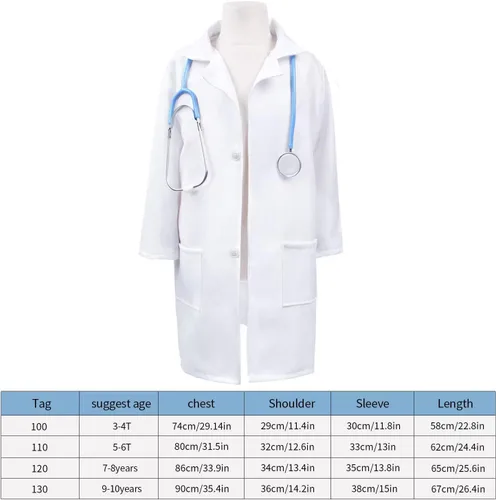 Vista 3 de WICOT Juego de disfraz de médico para niños con estetoscopio, juguetes de madera para niños y niñas