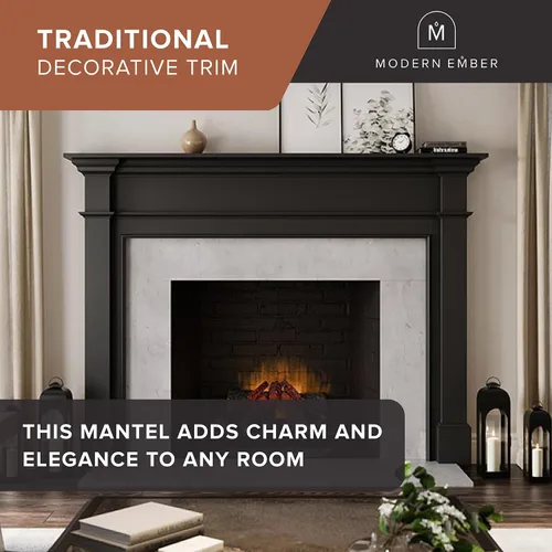 Vista 3 de Modern Ember Lakeport Kit de Envolvente de Chimenea Tradicional de Madera, Negro con Apertura de 48 Pulgadas Diseño Elegante con Moldura