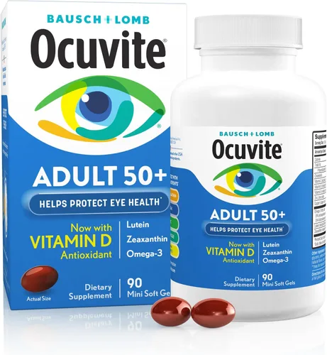 Bausch + Lomb Ocuvite Adult 50+ Suplemento de vitaminas y minerales con luteína, zeaxantina y omega-3, geles suaves, 90 unidades