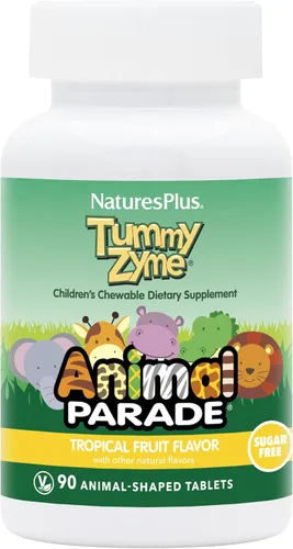 Vista 7 de NaturesPlus Animal Parade Source of Life - Ayuda digestiva masticable para niños, sabor a frutas tropicales, 90 tabletas en forma de animal