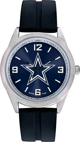 Game Time Reloj para hombre de los Dallas Cowboys - Serie Varsity de la NFL, con licencia oficial, PlataNegro, Movimiento de cuarzo