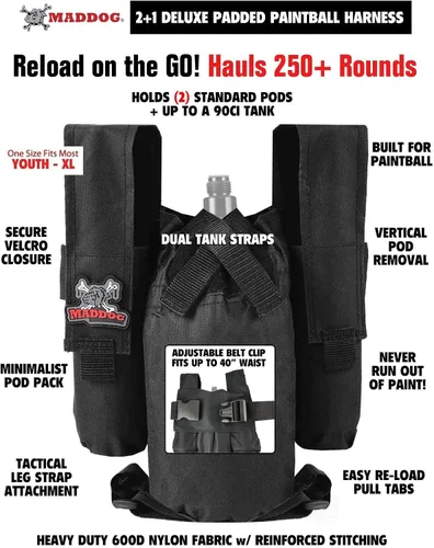 Vista 2 de Maddog Arnés de paintball de nivel de entrada con bolsa de soporte de tanque de CO2 HPA - 2+1