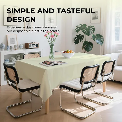 Vista 3 de Paquete de 10 manteles desechables de plástico premium de 54 x 108 pulgadas, mantel rectangular para mesa, para cumpleaños, bodas, Navidad, Beige