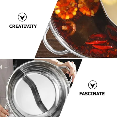 Vista 3 de BESTonZON Olla Shabu de acero inoxidable con tapa olla caliente Yang de doble cara con divisor ollas de doble cara estufa de inducción estufa de gas