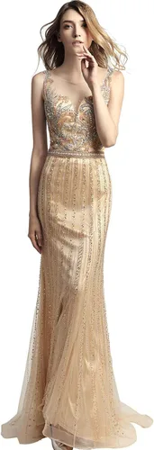 Sarahbridal Vestidos de tul para mujer, vestidos largos de graduación, formal, para concursos de noche, concursos de fiesta, color champán