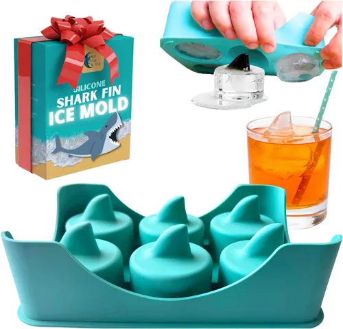 Bandeja de silicona para cubitos de hielo con aleta de tiburón, 100% grado alimenticio, sin BPA, silicona apta para lavavajillas, regalo de fiesta
