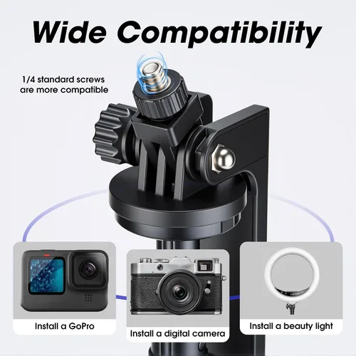 Vista 8 de Trípode magnético para teléfono, soporte de teléfono de apertura automática de 76 pulgadas con anillo de metal y control remoto recargable, palo