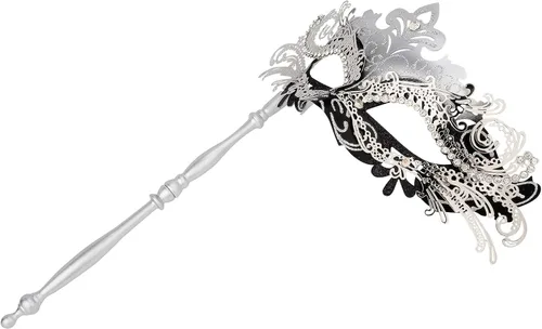 Vista 3 de Hoshin Máscara de mascarada con palo, decoraciones de Mardi Gras para mujer