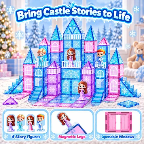 Vista 3 de GobiDex Juego de castillo de princesa de azulejos magnéticos de 100 piezas Multicolor