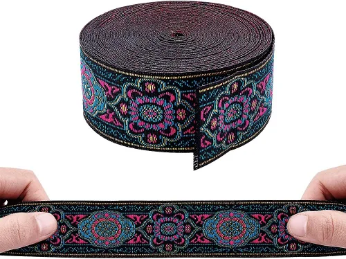 Vista 5 de PH PandaHall 7 yardas de cinta jacquard vintage de 1 1/4 pulgadas con ribete tejido bordado, cinta floral, ribete de tela, franja boho, cinta persa