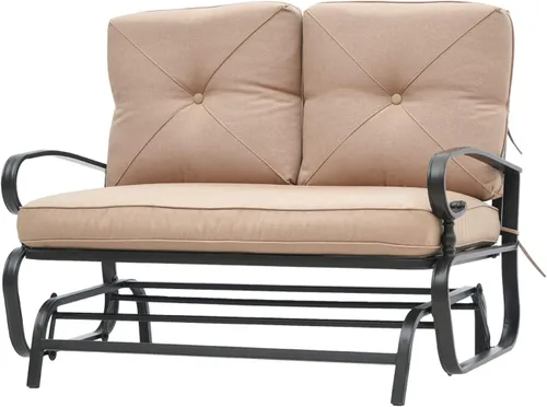 Mecedora para exteriores para 2 personas, silla de sofá biplaza con marco de metal con cojines (marrón)