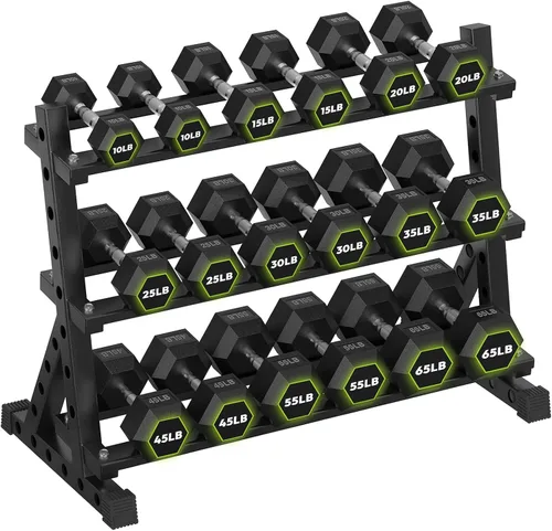 Vista 16 de HANDBODE Dumbbell Set with Rack, Rubber Coated Fixed Dumbbells 360-790 lbs