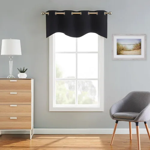 ASATEX Cenefa festoneada negra estilo granja, 54 x 18 pulgadas, cortina de cocina, baño o comedor, color negro, 1 cenefa – 1 unidad