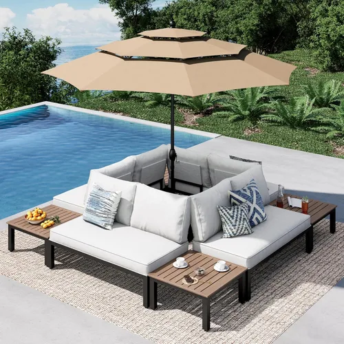 Vista 10 de PHI VILLA Juego de sofá de 2 asientos al aire libre para patio, sofá biplaza de metal para bistro, patio trasero, jardín