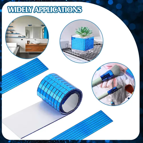 Vista 4 de Queekay 4800 unidades de azulejos de mosaico autoadhesivos de bola de discoteca de vidrio de 0.197 x 0.197 in, mini azulejos de discoteca, cinta