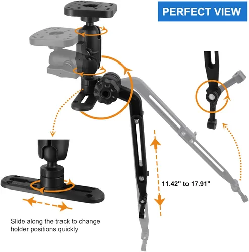 Vista 3 de Fish Finder - Base de bola de 1.5 pulgadas para kayak, soporte electrónico marino para barco, placa de montaje universal, brazo de montaje