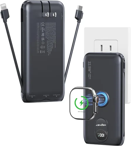 Vista 11 de Portable Charger, 10000mAh 22.5W Power Bank Fast Charging with Built in Cable & Wall Plug, Portable Phone Charger with Led Display, Travel