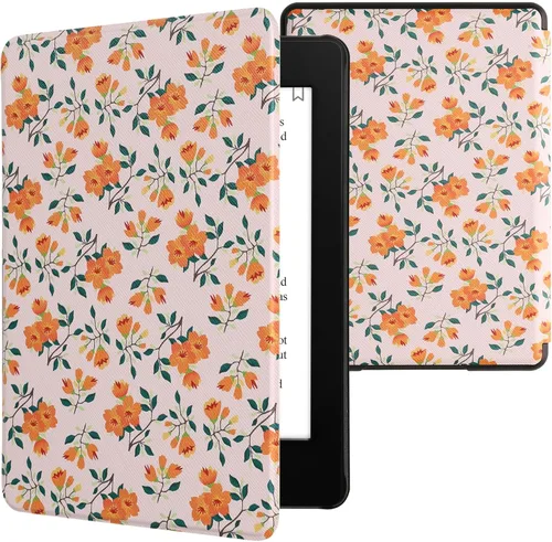Vista 31 de kwmobile Funda compatible con Amazon Kindle Paperwhite 11. Generación 2021 - Funda para lector electrónico - Libros y páginas Beige/Marrón/Dorado