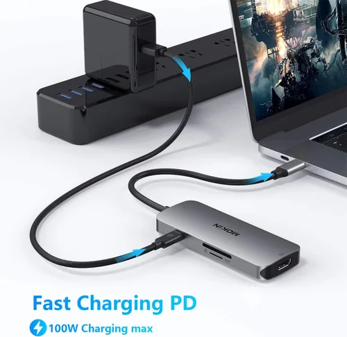 Vista 5 de Adaptador USB C para MacBook Pro/Air, MOKiN USB CHub, Mac Dongle, 7 en 1 multipuertos USBC Hub a 3 USB 3.0, 4K HDMI, lector de tarjetas SD/TF
