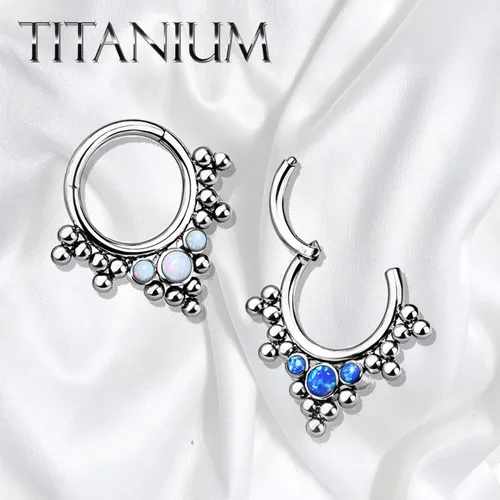 Vista 4 de BodyJ4You Anillo de piercing 16G con bisagras, aro clicker grado implante, titanio, tribal, ópalo, tabique, pezón, oreja daith, Metal